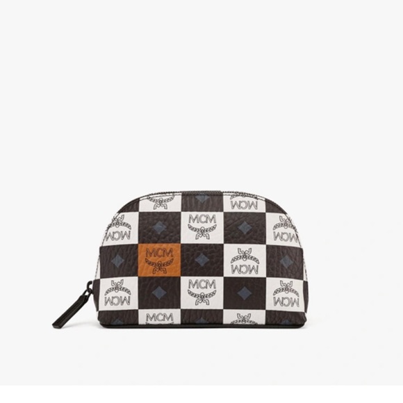 MCM NWT MENS AREN CHECKERBOARD VISETOS MONOGRAM MED COSMETIC BAG, NAPPA LEATHER - Picture 4 of 10